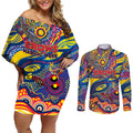 Custom NAIDOC Week 2024 Crows Couples Matching Off Shoulder Short Dress and Long Sleeve Button Shirt Aboriginal Animals Keep The Fire Burning