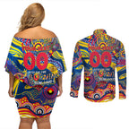 Custom NAIDOC Week 2024 Crows Couples Matching Off Shoulder Short Dress and Long Sleeve Button Shirt Aboriginal Animals Keep The Fire Burning