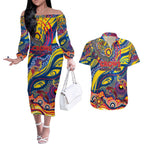 Custom NAIDOC Week 2024 Crows Couples Matching Off The Shoulder Long Sleeve Dress and Hawaiian Shirt Aboriginal Animals Keep The Fire Burning