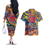Custom NAIDOC Week 2024 Crows Couples Matching Off The Shoulder Long Sleeve Dress and Hawaiian Shirt Aboriginal Animals Keep The Fire Burning