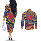 Custom NAIDOC Week 2024 Crows Couples Matching Off The Shoulder Long Sleeve Dress and Long Sleeve Button Shirt Aboriginal Animals Keep The Fire Burning