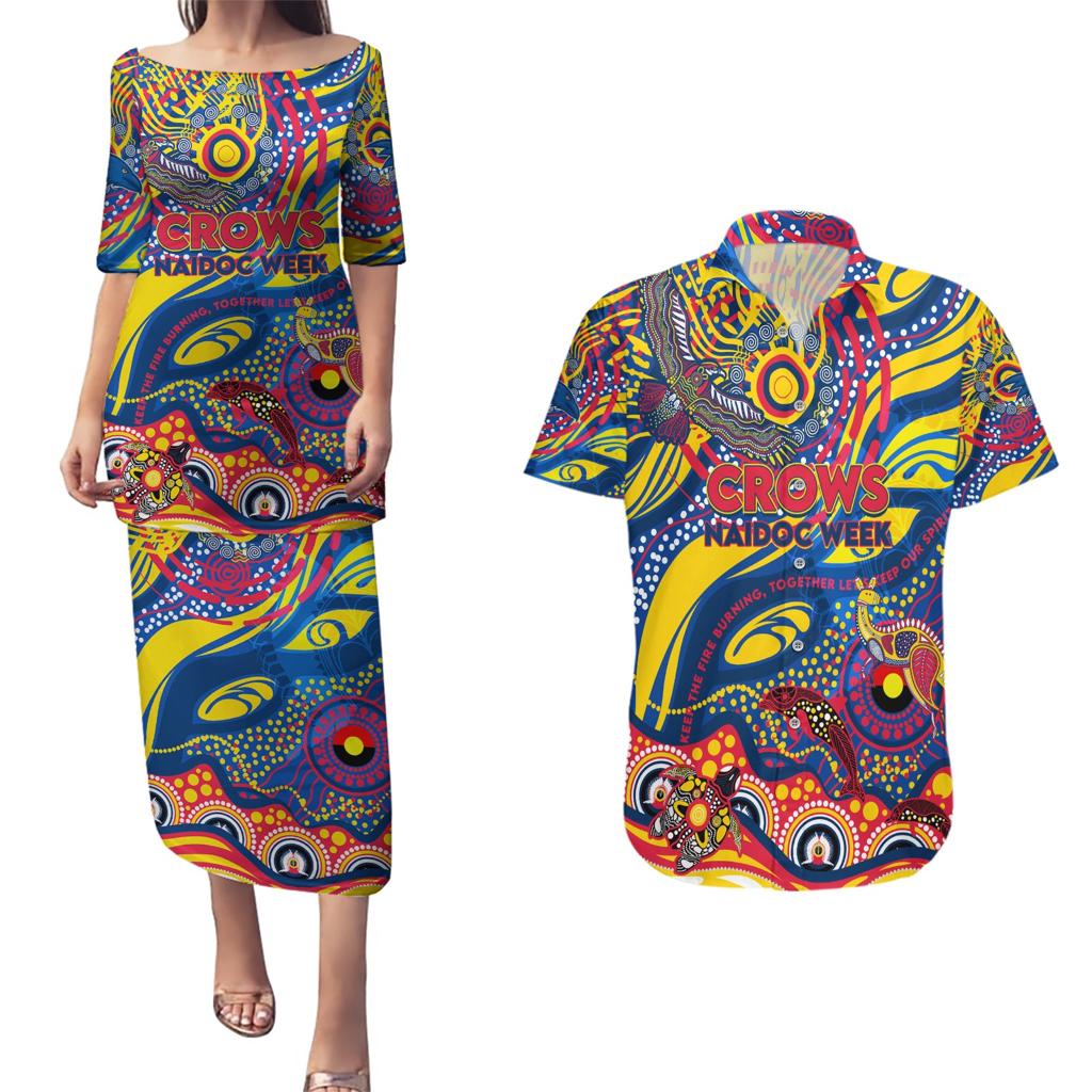 Custom NAIDOC Week 2024 Crows Couples Matching Puletasi and Hawaiian Shirt Aboriginal Animals Keep The Fire Burning