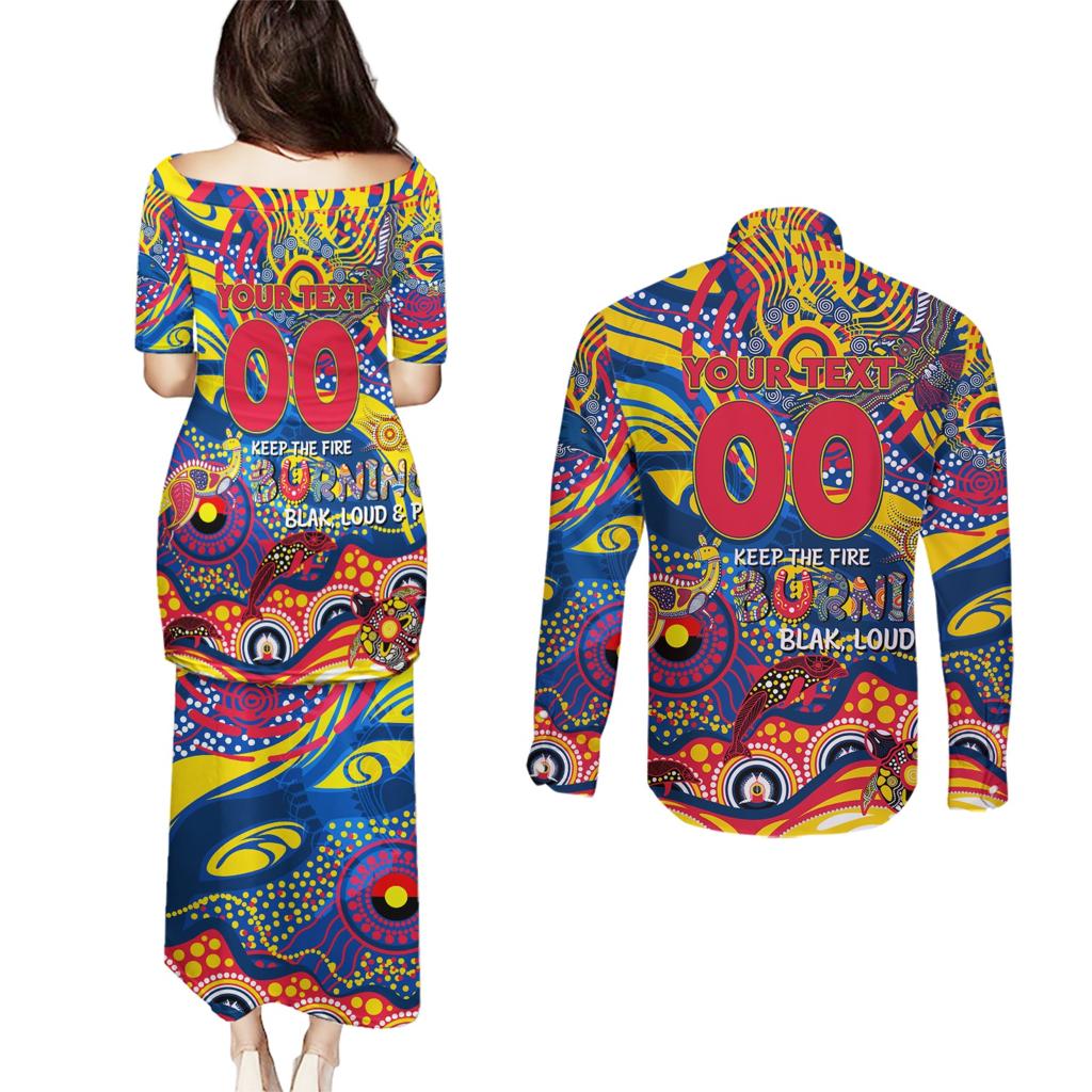 Custom NAIDOC Week 2024 Crows Couples Matching Puletasi and Long Sleeve Button Shirt Aboriginal Animals Keep The Fire Burning