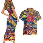 Custom NAIDOC Week 2024 Crows Couples Matching Short Sleeve Bodycon Dress and Hawaiian Shirt Aboriginal Animals Keep The Fire Burning
