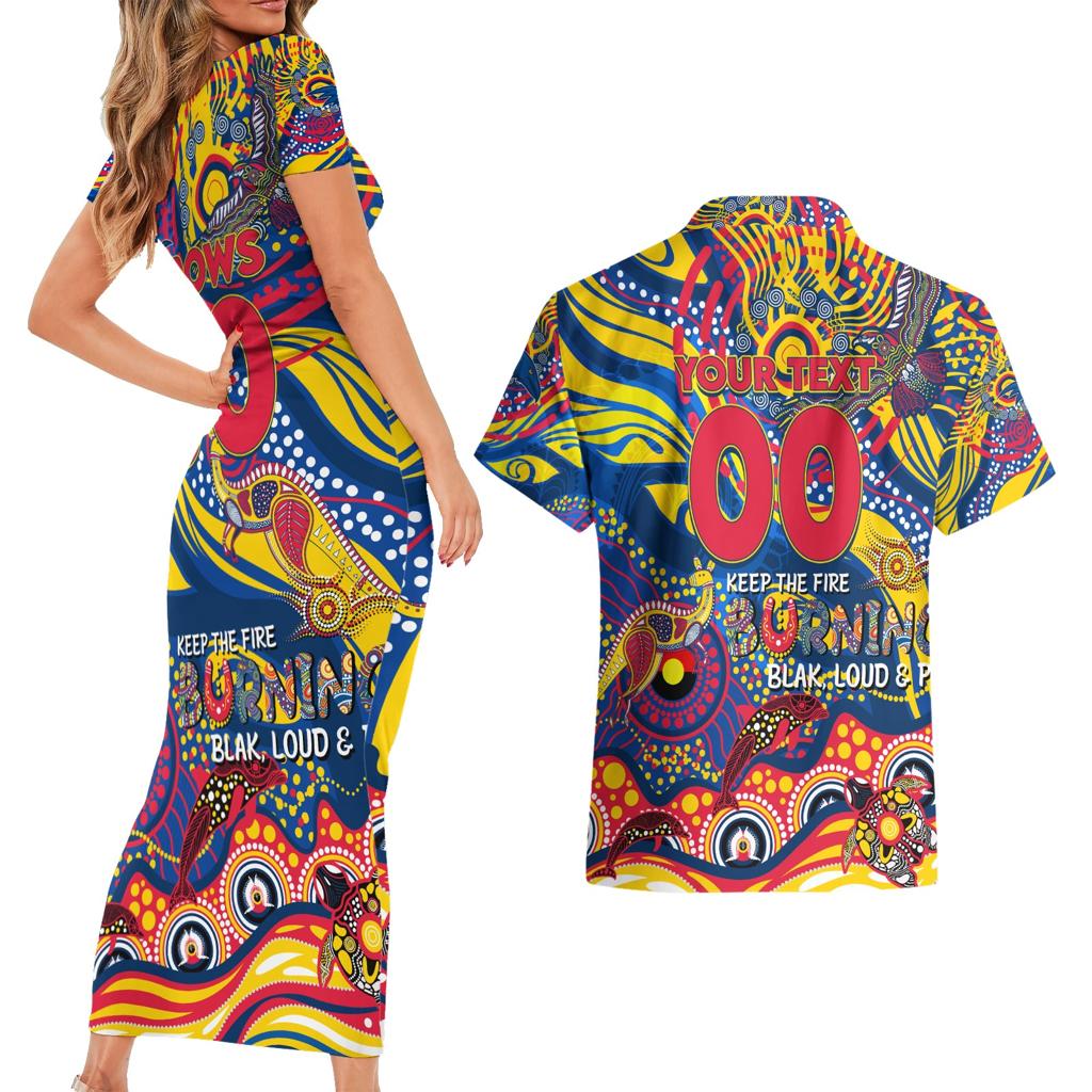 Custom NAIDOC Week 2024 Crows Couples Matching Short Sleeve Bodycon Dress and Hawaiian Shirt Aboriginal Animals Keep The Fire Burning