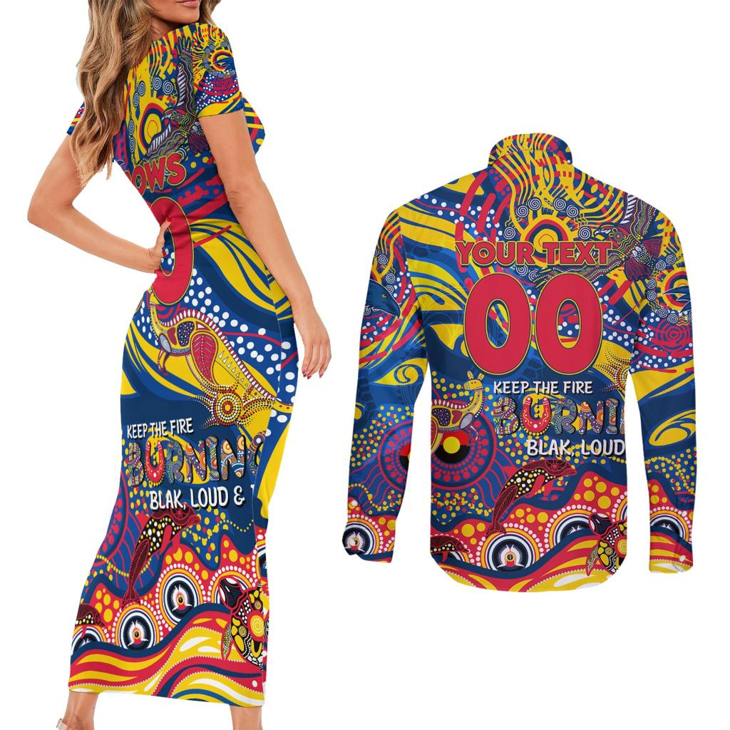 Custom NAIDOC Week 2024 Crows Couples Matching Short Sleeve Bodycon Dress and Long Sleeve Button Shirt Aboriginal Animals Keep The Fire Burning