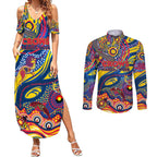 Custom NAIDOC Week 2024 Crows Couples Matching Summer Maxi Dress and Long Sleeve Button Shirt Aboriginal Animals Keep The Fire Burning