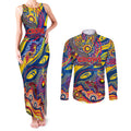 Custom NAIDOC Week 2024 Crows Couples Matching Tank Maxi Dress and Long Sleeve Button Shirt Aboriginal Animals Keep The Fire Burning