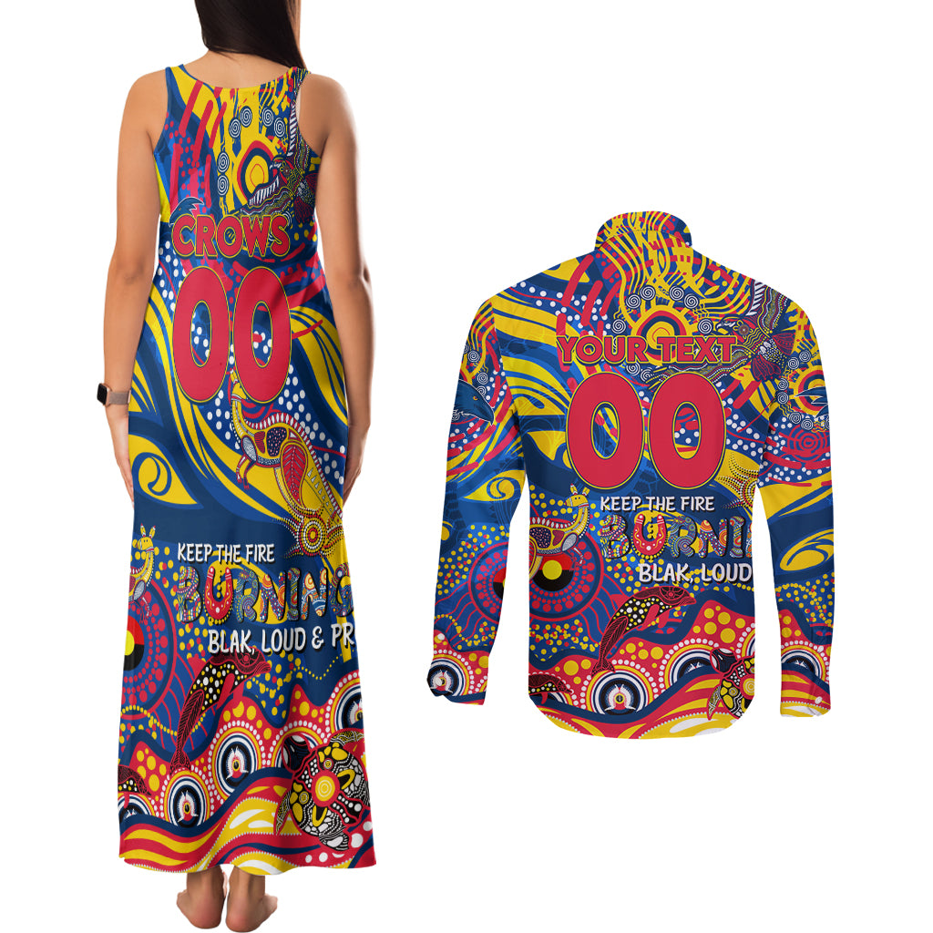 Custom NAIDOC Week 2024 Crows Couples Matching Tank Maxi Dress and Long Sleeve Button Shirt Aboriginal Animals Keep The Fire Burning