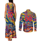 Custom NAIDOC Week 2024 Crows Couples Matching Tank Maxi Dress and Long Sleeve Button Shirt Aboriginal Animals Keep The Fire Burning
