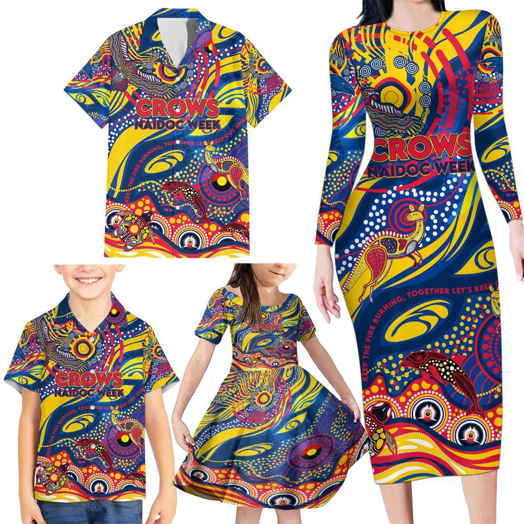 Custom NAIDOC Week 2024 Crows Family Matching Long Sleeve Bodycon Dress and Hawaiian Shirt Aboriginal Animals Keep The Fire Burning
