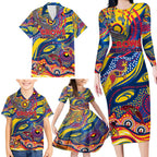 Custom NAIDOC Week 2024 Crows Family Matching Long Sleeve Bodycon Dress and Hawaiian Shirt Aboriginal Animals Keep The Fire Burning