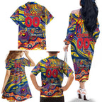 Custom NAIDOC Week 2024 Crows Family Matching Off The Shoulder Long Sleeve Dress and Hawaiian Shirt Aboriginal Animals Keep The Fire Burning