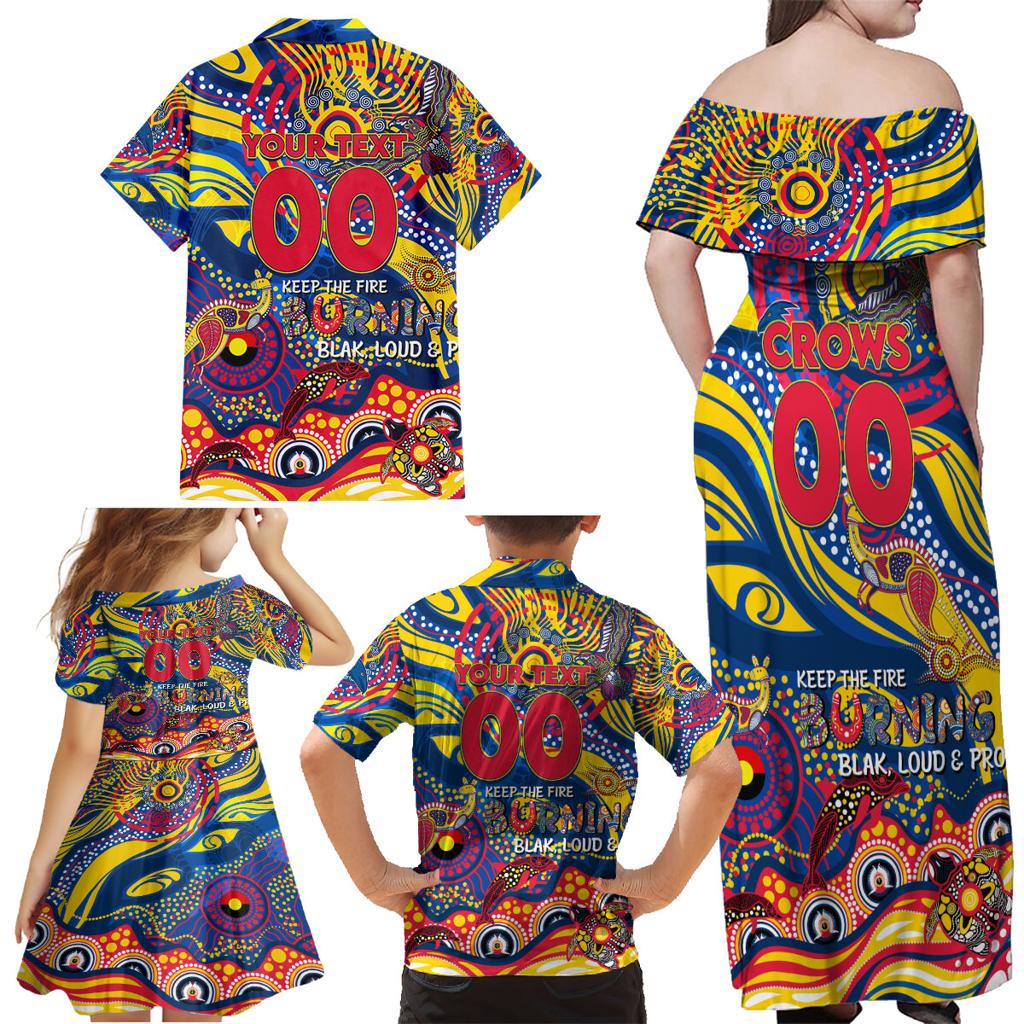 Custom NAIDOC Week 2024 Crows Family Matching Off Shoulder Maxi Dress and Hawaiian Shirt Aboriginal Animals Keep The Fire Burning