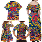Custom NAIDOC Week 2024 Crows Family Matching Off Shoulder Maxi Dress and Hawaiian Shirt Aboriginal Animals Keep The Fire Burning