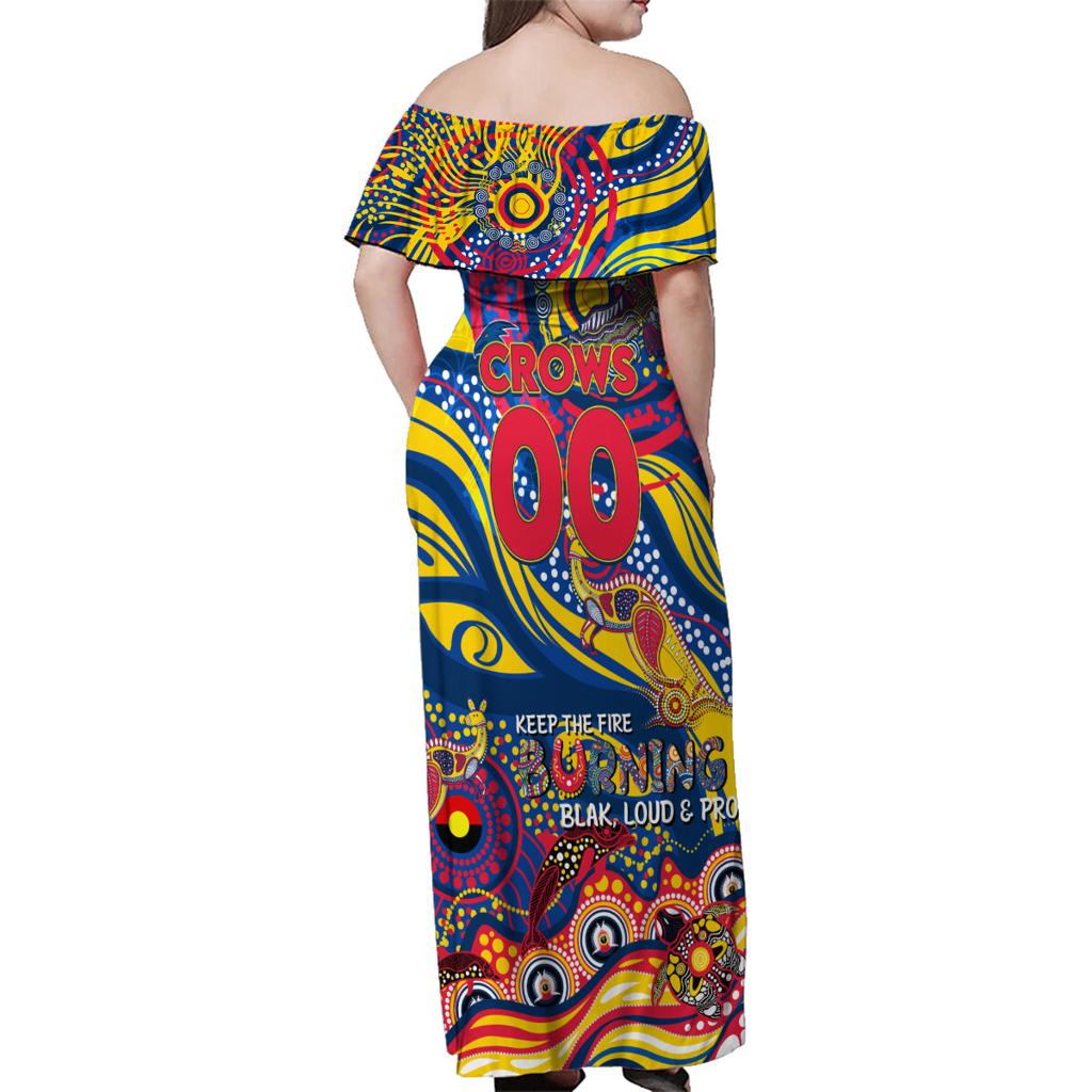 Custom NAIDOC Week 2024 Crows Family Matching Off Shoulder Maxi Dress and Hawaiian Shirt Aboriginal Animals Keep The Fire Burning