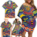 Custom NAIDOC Week 2024 Crows Family Matching Off Shoulder Short Dress and Hawaiian Shirt Aboriginal Animals Keep The Fire Burning