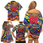 Custom NAIDOC Week 2024 Crows Family Matching Off Shoulder Short Dress and Hawaiian Shirt Aboriginal Animals Keep The Fire Burning