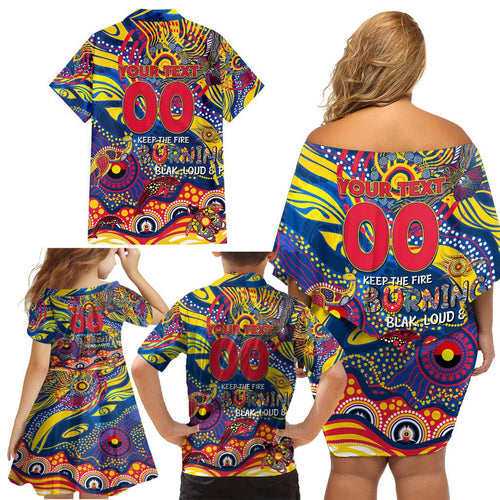 Custom NAIDOC Week 2024 Crows Family Matching Off Shoulder Short Dress and Hawaiian Shirt Aboriginal Animals Keep The Fire Burning