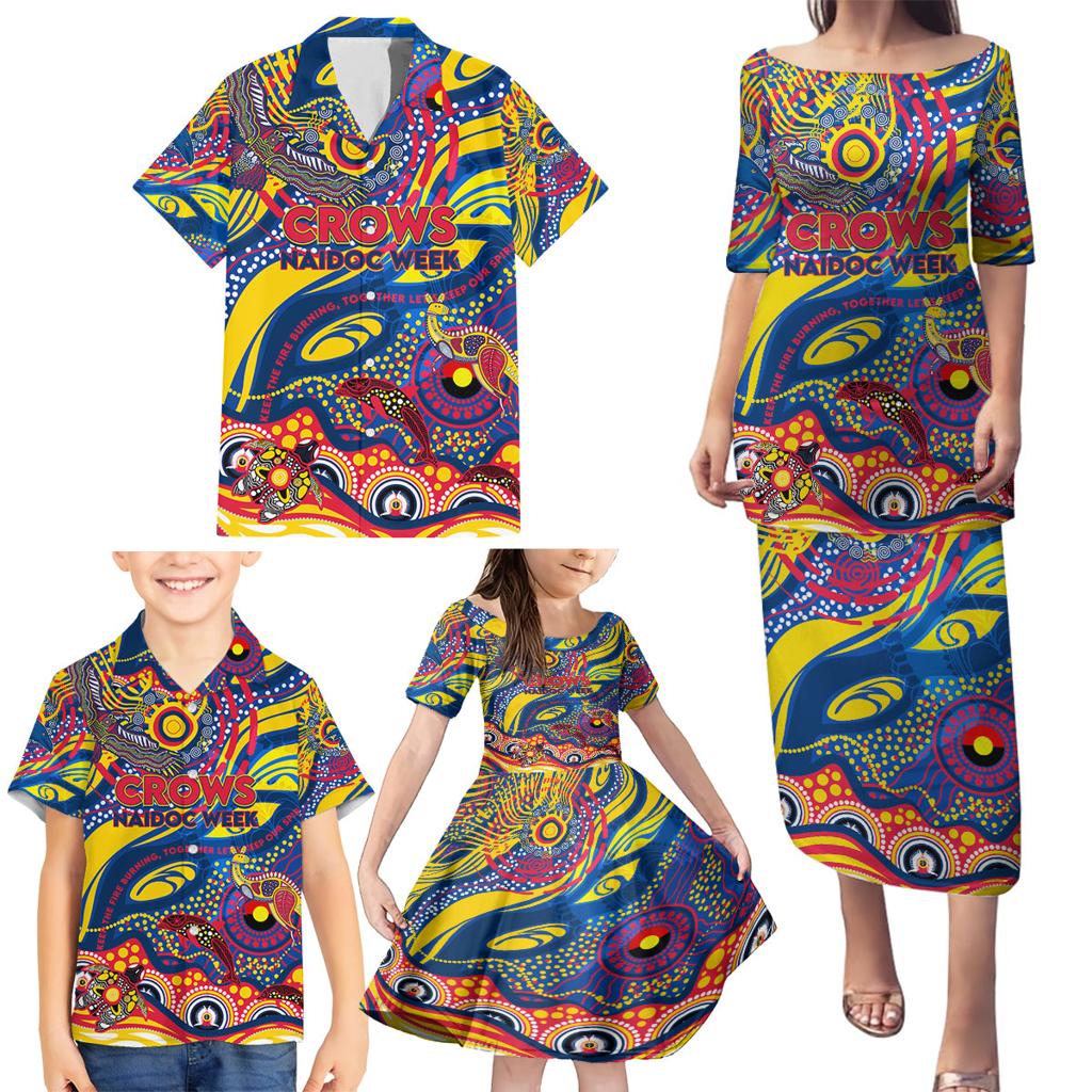Custom NAIDOC Week 2024 Crows Family Matching Puletasi and Hawaiian Shirt Aboriginal Animals Keep The Fire Burning