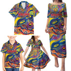 Custom NAIDOC Week 2024 Crows Family Matching Puletasi and Hawaiian Shirt Aboriginal Animals Keep The Fire Burning