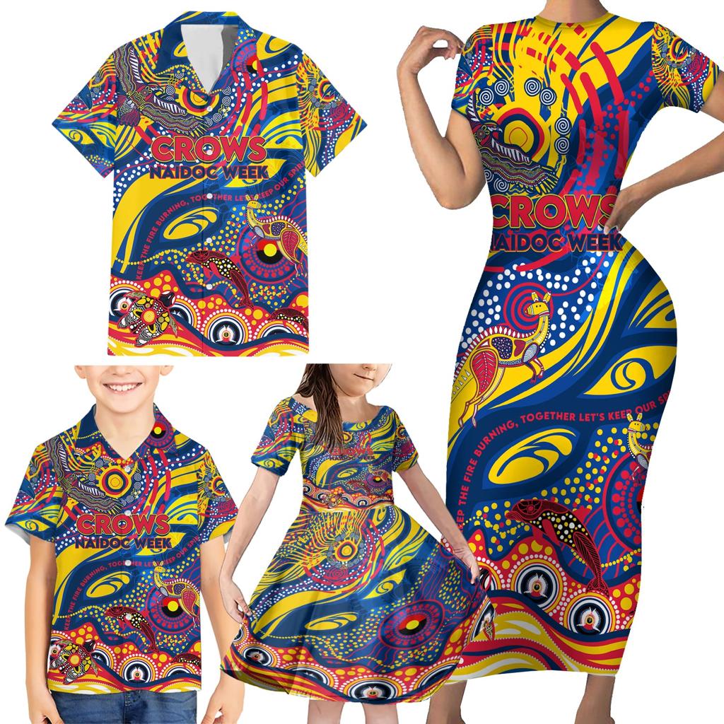 Custom NAIDOC Week 2024 Crows Family Matching Short Sleeve Bodycon Dress and Hawaiian Shirt Aboriginal Animals Keep The Fire Burning