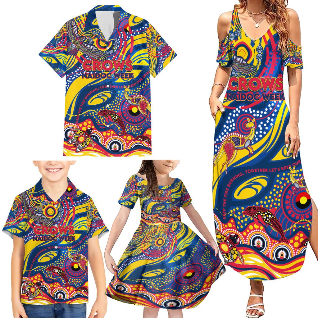 Custom NAIDOC Week 2024 Crows Family Matching Summer Maxi Dress and Hawaiian Shirt Aboriginal Animals Keep The Fire Burning