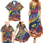 Custom NAIDOC Week 2024 Crows Family Matching Summer Maxi Dress and Hawaiian Shirt Aboriginal Animals Keep The Fire Burning