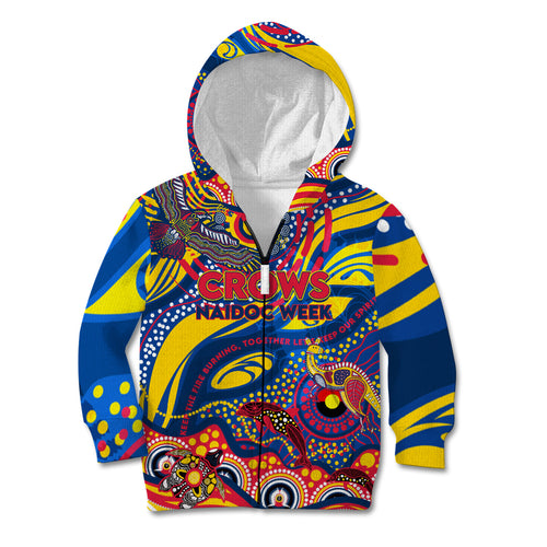 Custom NAIDOC Week 2024 Crows Kid Hoodie Aboriginal Animals Keep The Fire Burning