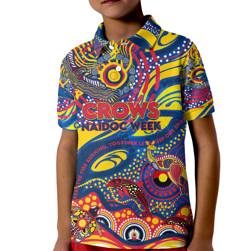 Custom NAIDOC Week 2024 Crows Kid Polo Shirt Aboriginal Animals Keep The Fire Burning