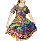 Custom NAIDOC Week 2024 Crows Kid Short Sleeve Dress Aboriginal Animals Keep The Fire Burning
