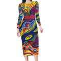 Custom NAIDOC Week 2024 Crows Long Sleeve Bodycon Dress Aboriginal Animals Keep The Fire Burning