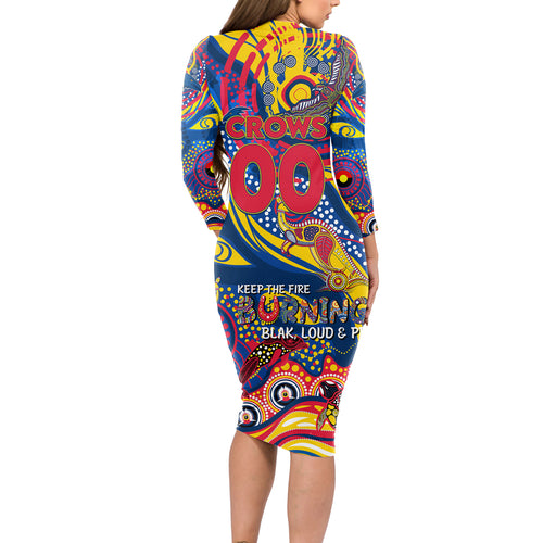 Custom NAIDOC Week 2024 Crows Long Sleeve Bodycon Dress Aboriginal Animals Keep The Fire Burning