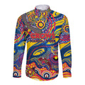 Custom NAIDOC Week 2024 Crows Long Sleeve Button Shirt Aboriginal Animals Keep The Fire Burning