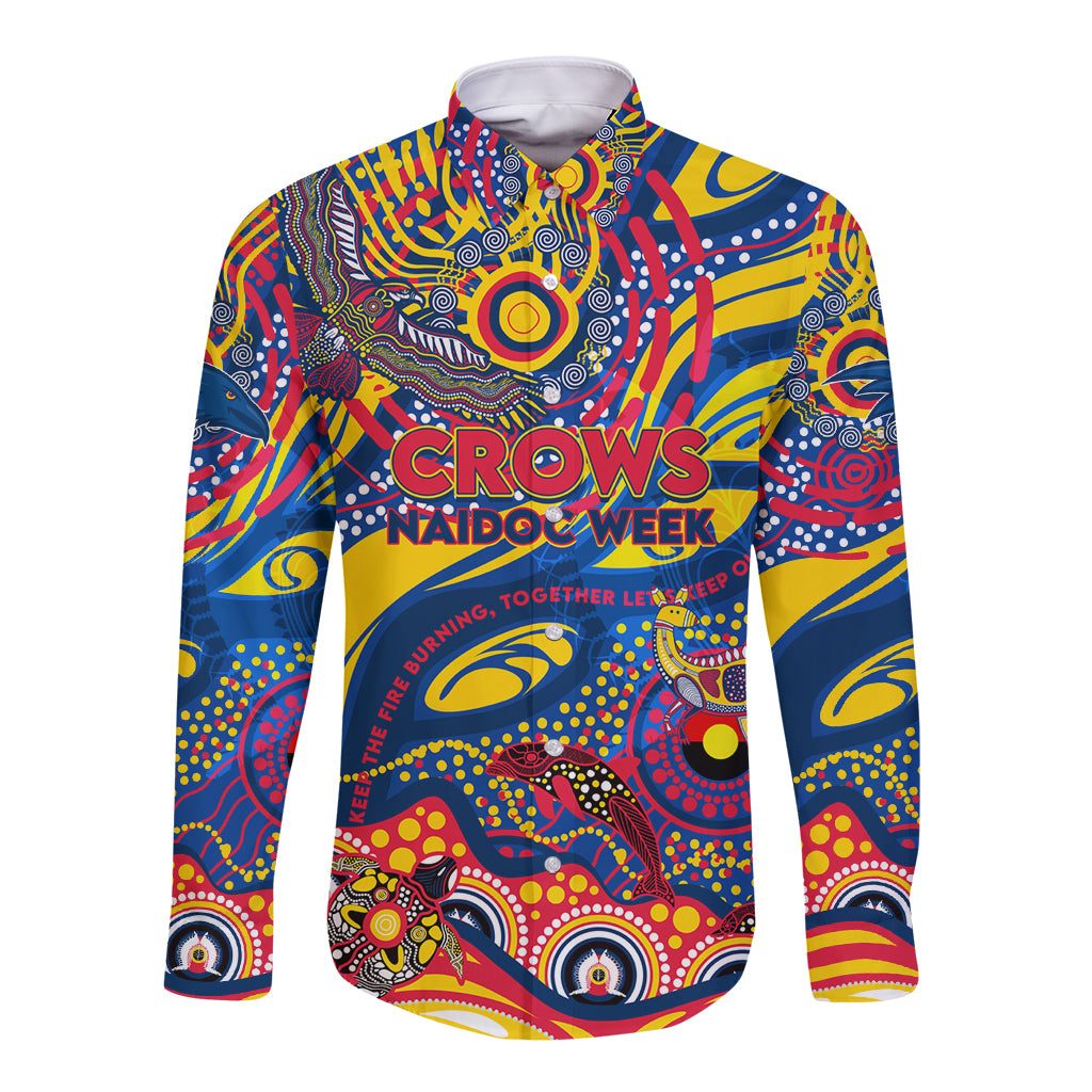 Custom NAIDOC Week 2024 Crows Long Sleeve Button Shirt Aboriginal Animals Keep The Fire Burning