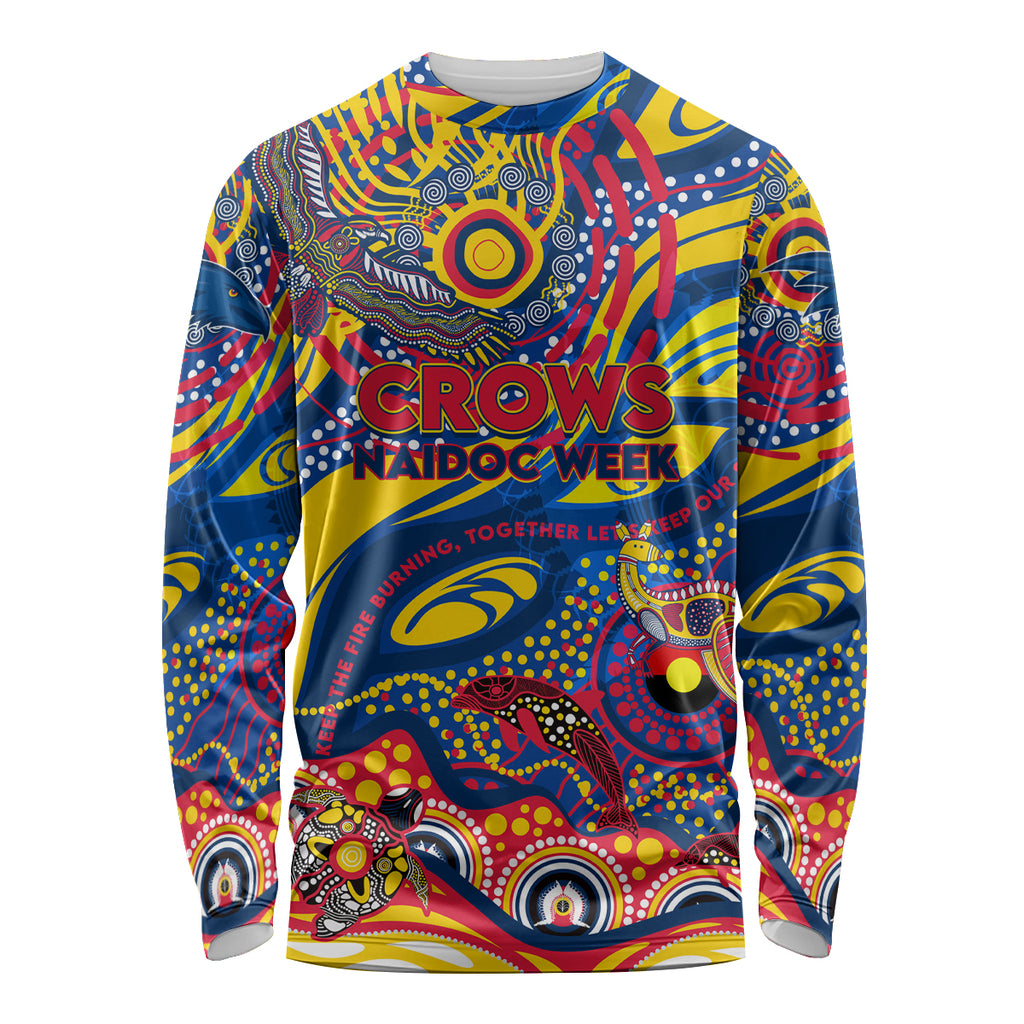 Custom NAIDOC Week 2024 Crows Long Sleeve Shirt Aboriginal Animals Keep The Fire Burning