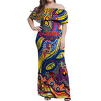 Custom NAIDOC Week 2024 Crows Off Shoulder Maxi Dress Aboriginal Animals Keep The Fire Burning