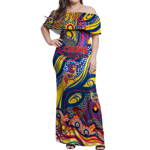 Custom NAIDOC Week 2024 Crows Off Shoulder Maxi Dress Aboriginal Animals Keep The Fire Burning