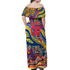 Custom NAIDOC Week 2024 Crows Off Shoulder Maxi Dress Aboriginal Animals Keep The Fire Burning