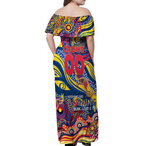 Custom NAIDOC Week 2024 Crows Off Shoulder Maxi Dress Aboriginal Animals Keep The Fire Burning