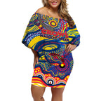 Custom NAIDOC Week 2024 Crows Off Shoulder Short Dress Aboriginal Animals Keep The Fire Burning