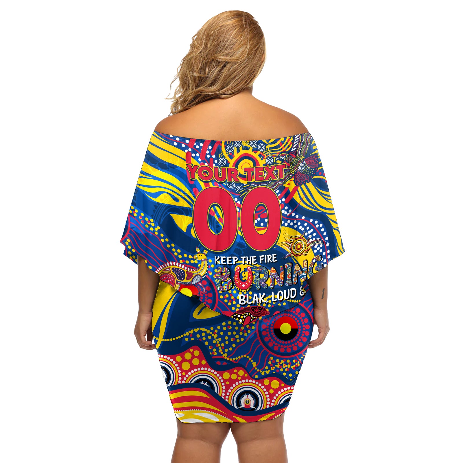 Custom NAIDOC Week 2024 Crows Off Shoulder Short Dress Aboriginal Animals Keep The Fire Burning