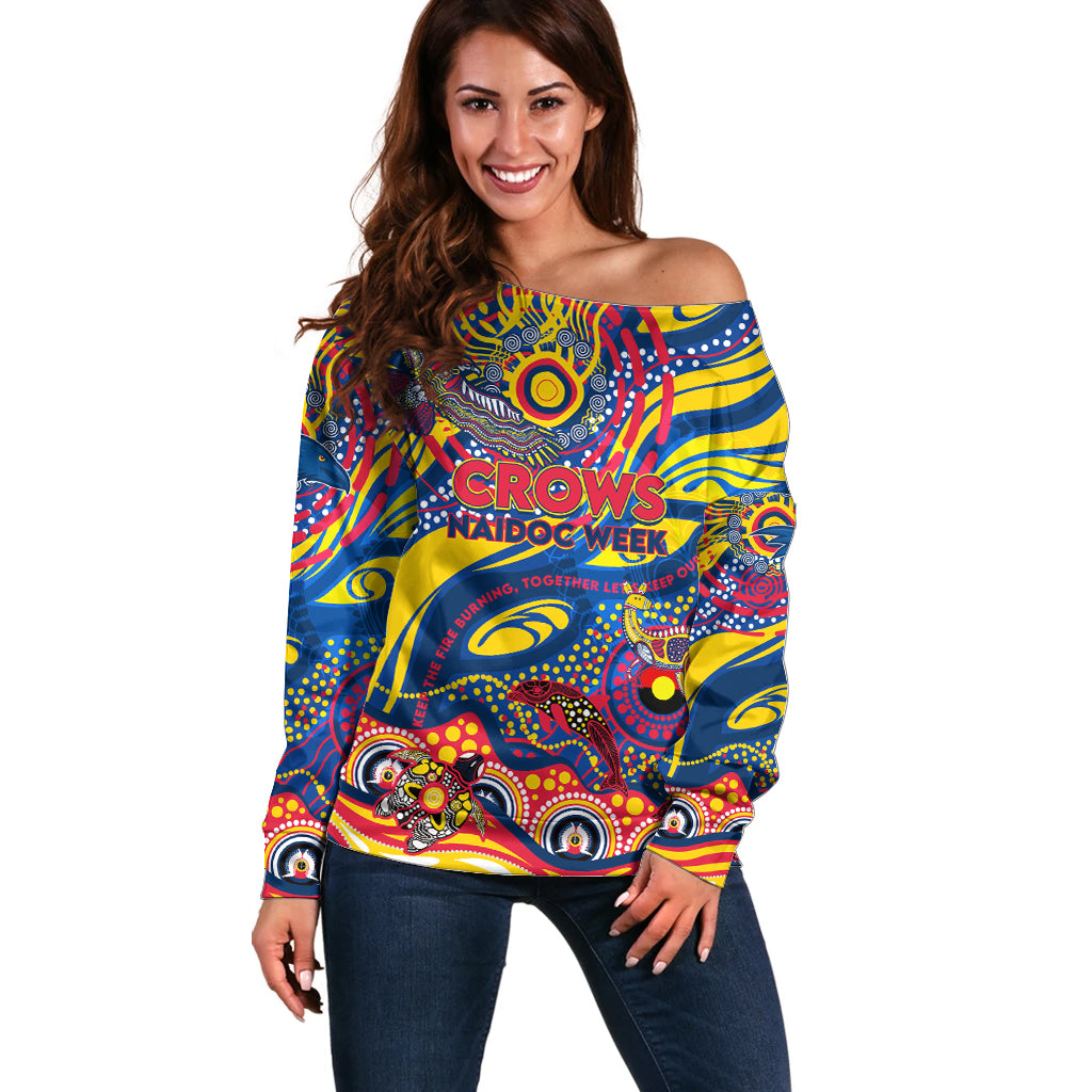 Custom NAIDOC Week 2024 Crows Off Shoulder Sweater Aboriginal Animals Keep The Fire Burning