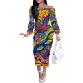 Custom NAIDOC Week 2024 Crows Off The Shoulder Long Sleeve Dress Aboriginal Animals Keep The Fire Burning