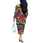 Custom NAIDOC Week 2024 Crows Off The Shoulder Long Sleeve Dress Aboriginal Animals Keep The Fire Burning