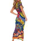 Custom NAIDOC Week 2024 Crows Short Sleeve Bodycon Dress Aboriginal Animals Keep The Fire Burning