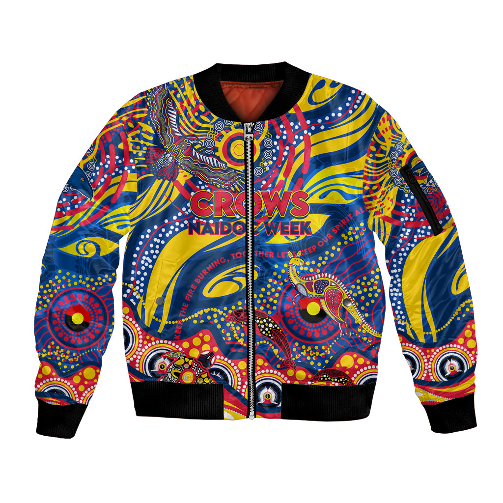 Custom NAIDOC Week 2024 Crows Sleeve Zip Bomber Jacket Aboriginal Animals Keep The Fire Burning