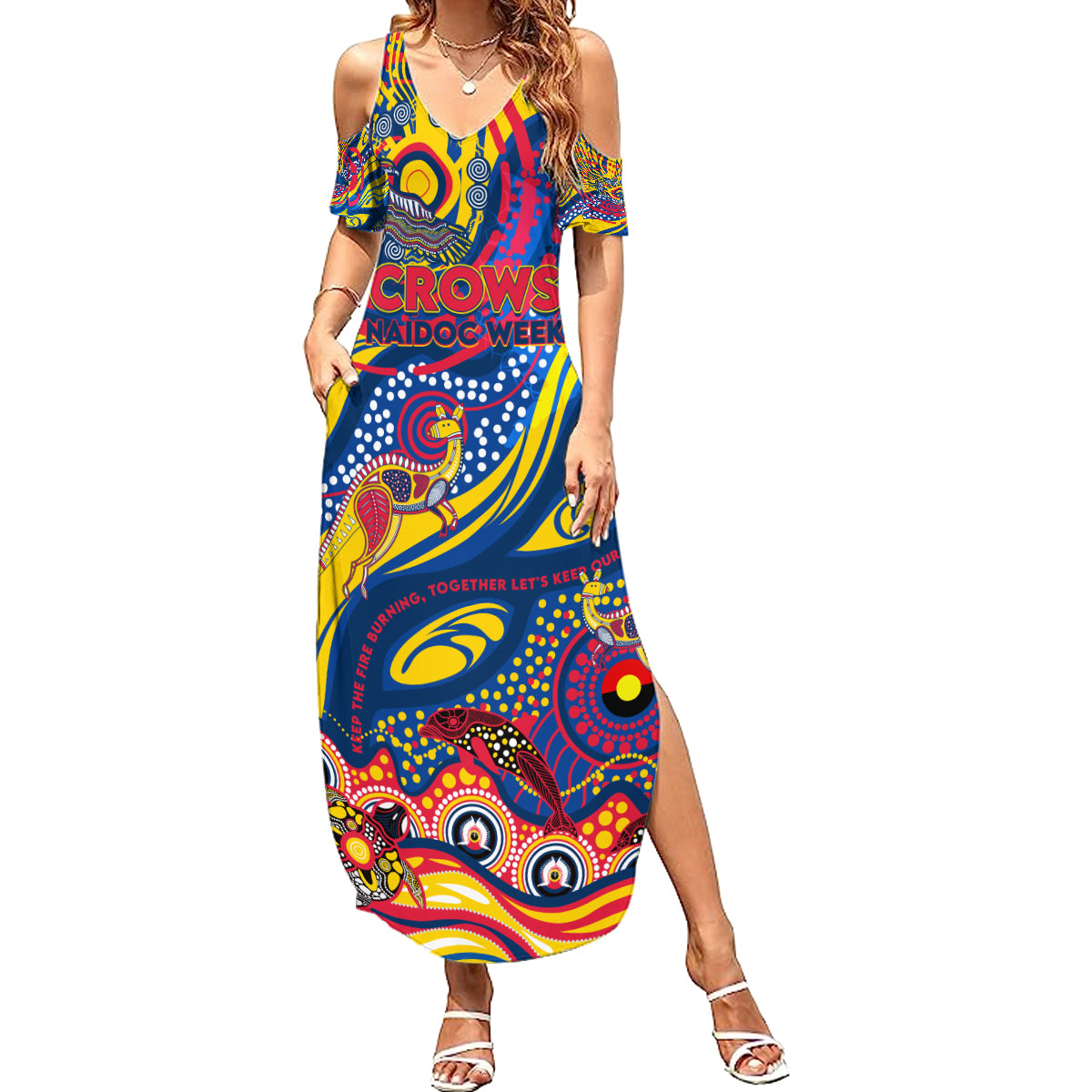 Custom NAIDOC Week 2024 Crows Summer Maxi Dress Aboriginal Animals Keep The Fire Burning