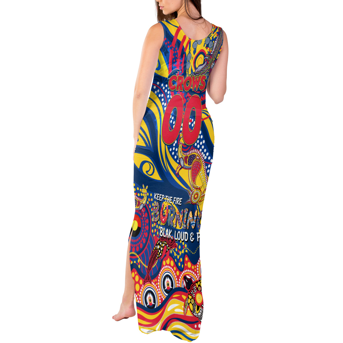 Custom NAIDOC Week 2024 Crows Tank Maxi Dress Aboriginal Animals Keep The Fire Burning
