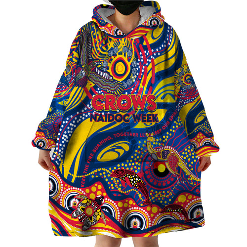 Custom NAIDOC Week 2024 Crows Wearable Blanket Hoodie Aboriginal Animals Keep The Fire Burning
